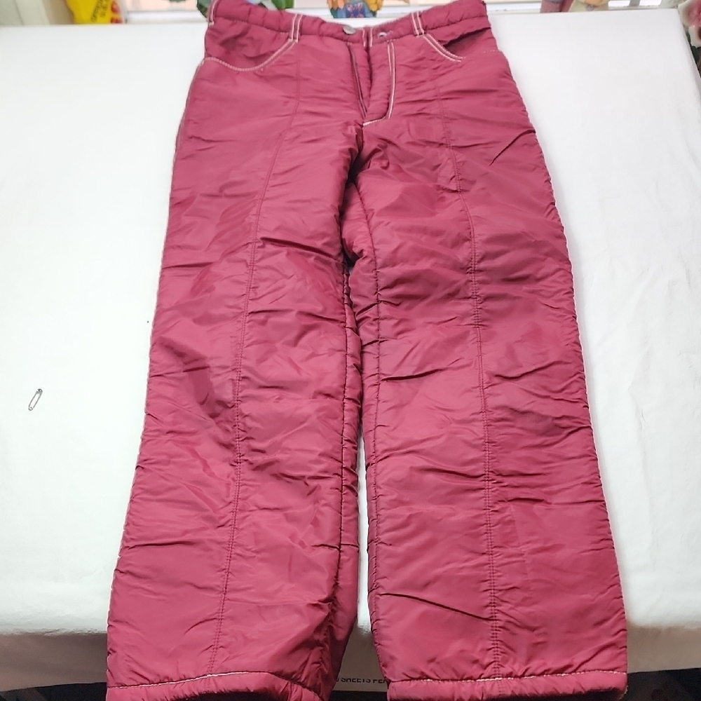 Vintage 1970's Montgomery Ward Snow Jeans Red Insulated Snow Pants Size 14 Kids